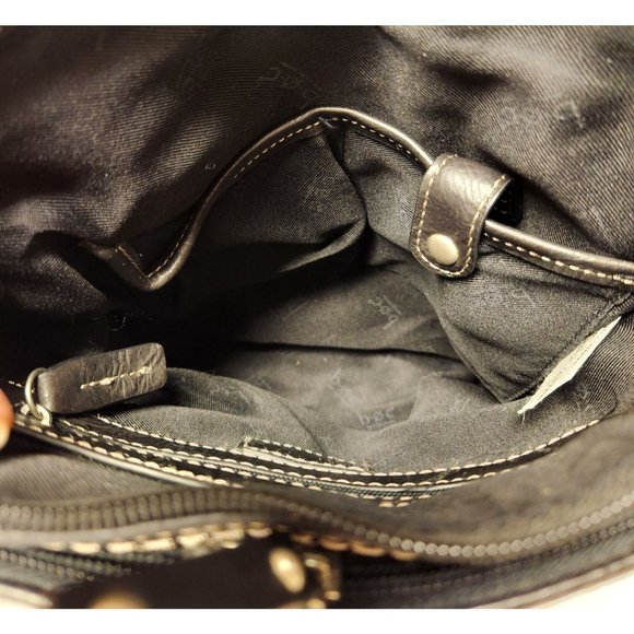 BOC B O C Black Purse Adjustable Crossbody Bag Many Pockets Pewter Emblem Clean - Picture 7 of 7